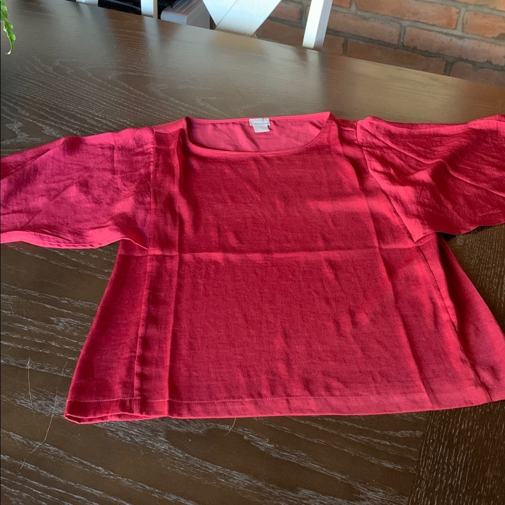 Chico’s womens burgundy blouse flowy drapey seems oversized size 00P - Picture 3 of 12